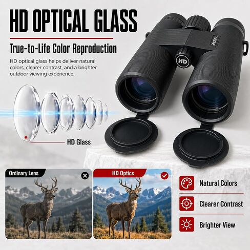 10x42 HD Binoculars for Adults, Professional Waterproof Compact Binoculars with Large Objective Lens, Center Focus, Lightweight Outdoor Binoculars for Bird Watching, Hunting, Hiking, Camping, Travel in Kuwait