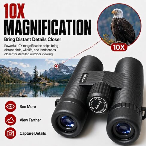 10x42 HD Binoculars for Adults, Professional Waterproof Compact Binoculars with Large Objective Lens, Center Focus, Lightweight Outdoor Binoculars for Bird Watching, Hunting, Hiking, Camping, Travel in Kuwait