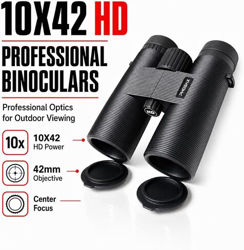 10x42 HD Binoculars for Adults, Professional Waterproof Compact Binoculars with Large Objective Lens, Center Focus, Lightweight Outdoor Binoculars for Bird Watching, Hunting, Hiking, Camping, Travel in Kuwait