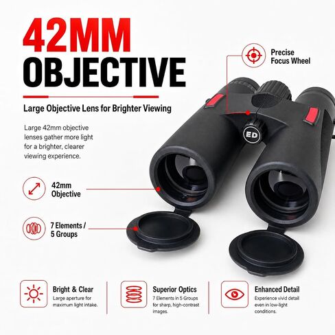 10x42 ED Binoculars for Adults, Compact Waterproof Binoculars with 42mm Objective Lens for Bird Watching, Cruise Ship, Travel and Concerts in Kuwait