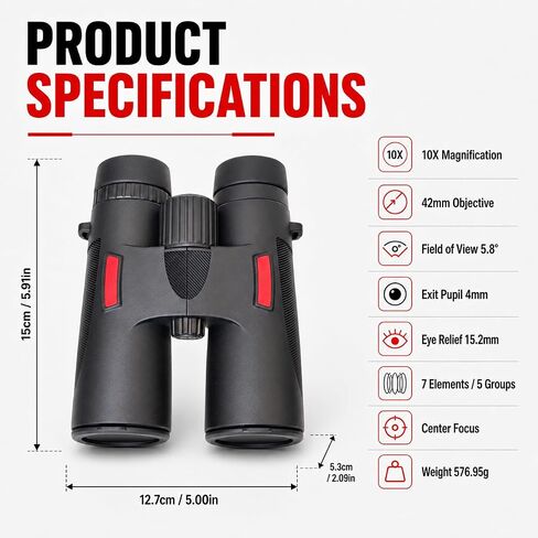 10x42 ED Binoculars for Adults, Compact Waterproof Binoculars with 42mm Objective Lens for Bird Watching, Cruise Ship, Travel and Concerts in Kuwait