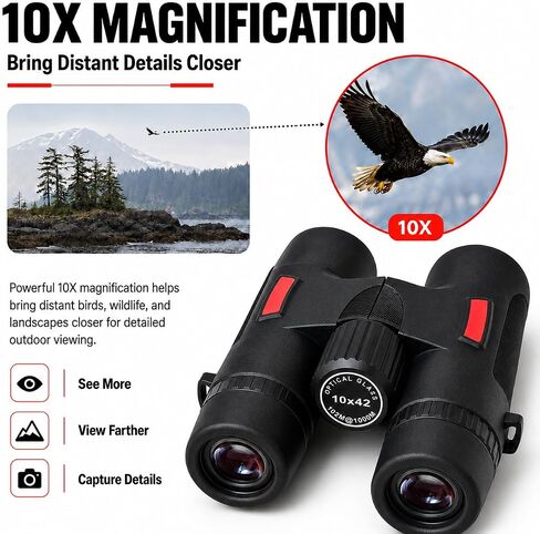 10x42 ED Binoculars for Adults, Compact Waterproof Binoculars with 42mm Objective Lens for Bird Watching, Cruise Ship, Travel and Concerts in Kuwait