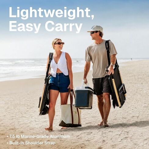WOVN Premium Reclining Beach Chairs 2 Pack - Portable Lay Flat Folding Beach Chair for Adults - Includes Shoulder Backpack Strap, Pillow, 2 Pockets, and Cup Holder - Black in Saudi Arabia