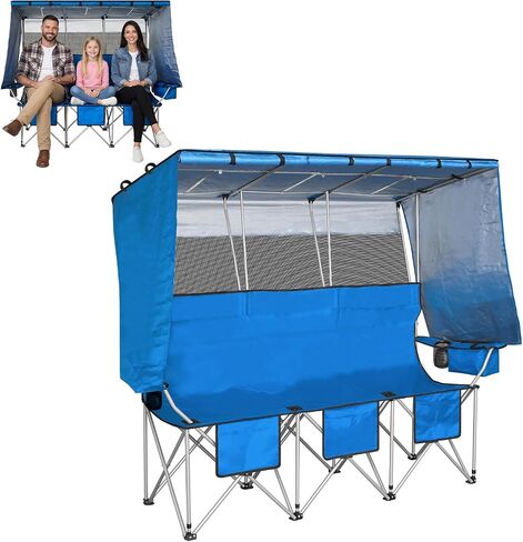 BESTHLS Portable Folding Camping Chair with Canopy Shade for 3 Person Blue in Kuwait