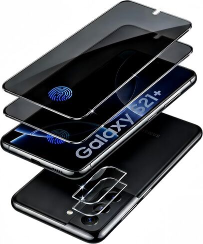 Geviaho For Samsung Galaxy S21 Plus Privacy Screen Protector 2+2 Pack, Anti Spy Tempered Glass 9H Hardness with 2 Pack Camera Lens Protector, Private Guard Bubble Free Case Friendly for S21 Plus in Kuwait