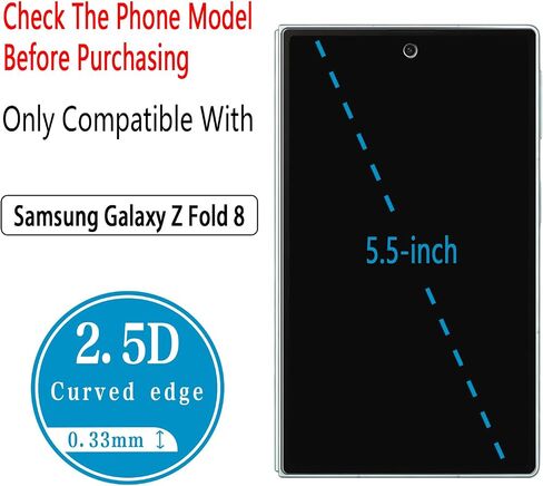 2 Pack Screen Protector for Samsung Galaxy Z Fold 8 Tempered Glass in Kuwait