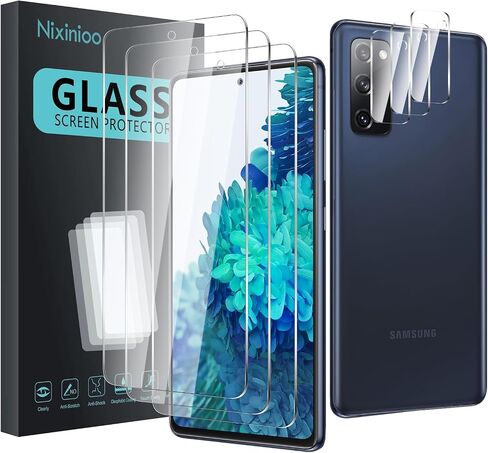 3 Pack Tempered Glass Screen Protector for Samsung Galaxy S20 FE + 3 Pack Camera Lens Protector, Anti-Fingerprint, 9H Hardness, Scratch Resistant, Easy to Install, Case Friendly in Kuwait