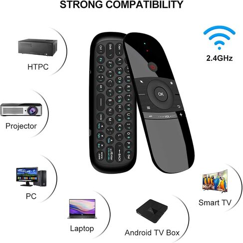 Yatao W1 Universal TV Remote Air Mouse, Wireless Keyboard Fly Mouse 2.4GHz Connection Air Remote Keyboard Mouse for Android TV Box/PC/Smart TV/Projector/HTPC/All-in-one PC/TV1 in Kuwait