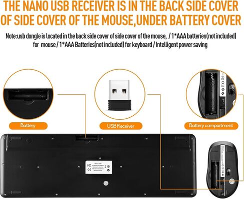 Wireless Keyboard Mouse Combo, Ultra-Slim USB Keyboard Silent Mouse Set, Water-Dropping Keycaps, 12 Shortcuts, 2.4GHz Wireless Connection for PC Laptop Windows XP/7/8/10, Vista, Mac (Black) in Saudi Arabia