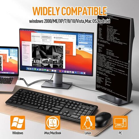 Wireless Keyboard Mouse Combo, Ultra-Slim USB Keyboard Silent Mouse Set, Water-Dropping Keycaps, 12 Shortcuts, 2.4GHz Wireless Connection for PC Laptop Windows XP/7/8/10, Vista, Mac (Black) in Saudi Arabia