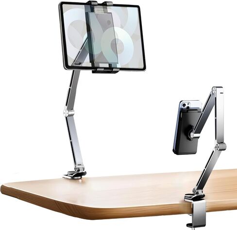 Tablet Stand Holder for Desk Aluminum Alloy Ipad Desk Mount Monitor with 360°Rotate Base, Adjustable&Foldable Tablet Arm for 4.7"-15.6" Screen Phone,Kindle,Fire HD,Monitor (Sliver) in Kuwait