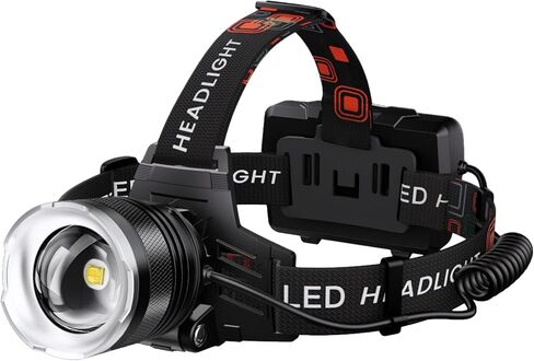 AMAKER LED Headlamp Rechargeable 99000 High Lux, Head Lamp with 12 Modes, IPX7 Waterproof USB Rechargeable Headlight, Zoomable Headlamp for Adults, 90° Adjustable for Camping Hunting in Saudi Arabia
