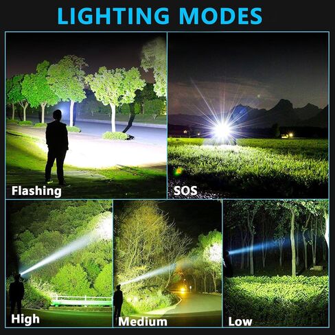 AMAKER LED Headlamp Rechargeable 99000 High Lux, Head Lamp with 12 Modes, IPX7 Waterproof USB Rechargeable Headlight, Zoomable Headlamp for Adults, 90° Adjustable for Camping Hunting in Saudi Arabia