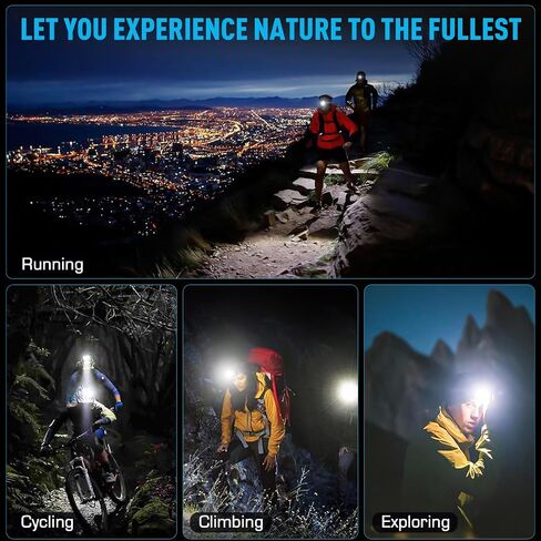 AMAKER LED Headlamp Rechargeable 99000 High Lux, Head Lamp with 12 Modes, IPX7 Waterproof USB Rechargeable Headlight, Zoomable Headlamp for Adults, 90° Adjustable for Camping Hunting in Saudi Arabia