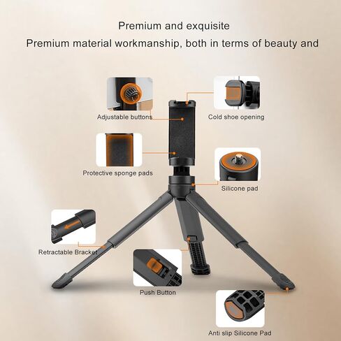 Phone Extendable Tripod, 8cm to 11cm Selfie Stick Tripod with Remote Control and Holder, Lightweight Portable Foldable Stand for Phone, Photography, and Videography in Kuwait