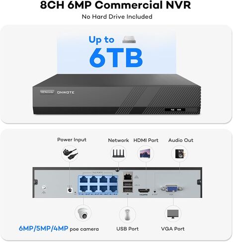 ONWOTE 8 Channel Security Camera System 6MP NVR, 4X 5MP 122° PoE IP Cameras in Saudi Arabia