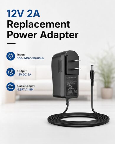 COMFIER 12V 2A Power Adapter Replacement for Massager, UL Listed AC DC Power Supply Charger Cord with 5.9FT Extra Long Cable, Compatible with Comfier Back Foot Massager, Massage Cushion & Mat in Saudi Arabia