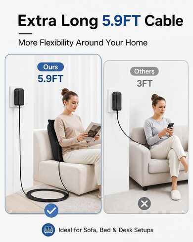 COMFIER 12V 2A Power Adapter Replacement for Massager, UL Listed AC DC Power Supply Charger Cord with 5.9FT Extra Long Cable, Compatible with Comfier Back Foot Massager, Massage Cushion & Mat in Saudi Arabia
