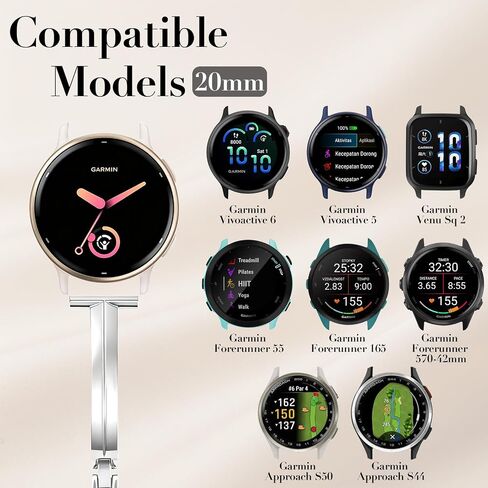 HSWAI Thin Metal Strap Compatible with Garmin Vivoactive 6 Watch Bands/Vivoactive 5/3/3 Music, 20mm Slim Dressy Stainless Steel Bracelet for Approach S50 S44 S42 S40/Venu Sq 2/Forerunner 165/55 in Kuwait