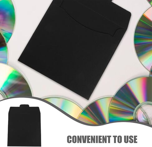 TEHAUX 12pcs Paper CD DVD Sleeves Storage Holder Envelopes Large Capacity Black Paper Disc Mailer Sleeves for CD DVD Protection and Organization, for Home and Office Use in Kuwait