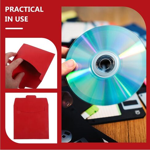 Holibanna 20pcs Kraft Paper CD Sleeves for Dvd and CD Storage, Protective Kraft Paper Envelopes with Easy Open and Close Flap, Red Chic Look Bags for Daily Life and Media Organization in Kuwait