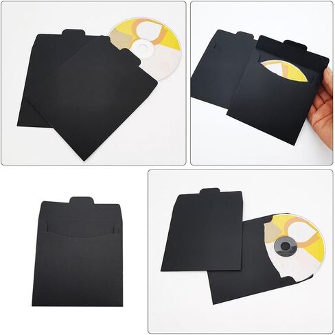 100pcs Black Paper CD Sleeves Lightweight and Portable Kraft Envelopes for CD Dvd Storage Holder Covers with Minimalist and Elegant Style in Kuwait