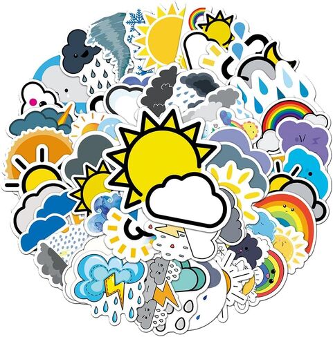 50 PCS Unique Waterproof Weather Icon Vinyl Stickers Pack in Kuwait