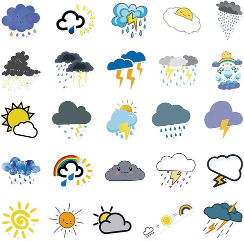 50 PCS Unique Waterproof Weather Icon Vinyl Stickers Pack in Kuwait