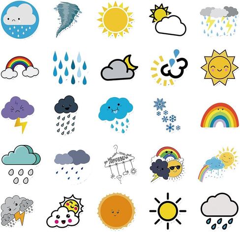 50 PCS Unique Waterproof Weather Icon Vinyl Stickers Pack in Kuwait