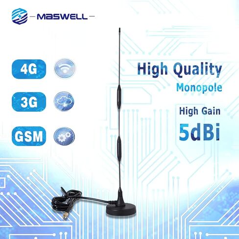 MASWELL Cellular Antenna 4G Whip Antenna High Gain 5dBi Magnet Mount for Cellular 4G LTE 3G and GSM Long Monopole 700MHz Band Included Connector Type：SMA Male in Kuwait