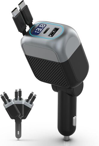 170W Dual USB C Retractable Car Charger, 4-in-1 Fast Charging Car Adapter in Kuwait