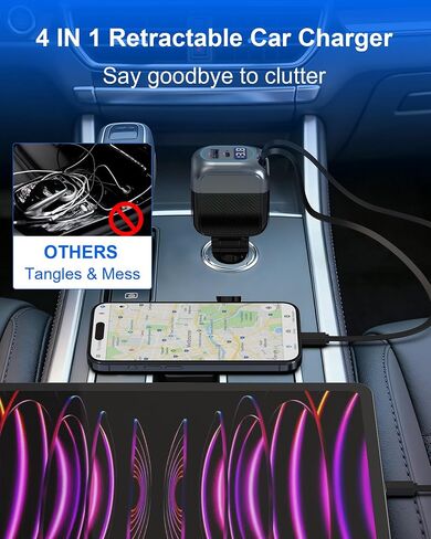 170W Dual USB C Retractable Car Charger, 4-in-1 Fast Charging Car Adapter in Kuwait