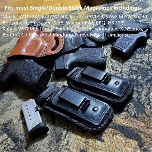 TACwolf 2 Pack IWB Inside Waistband Pistol Handgun Magazine Holster Pouch for Concealed Carry Universal Single Double Stack Mags for Glock17 26 19 Sig Sauer S&W Springfield XD Ruger 9mm/.45 in Kuwait