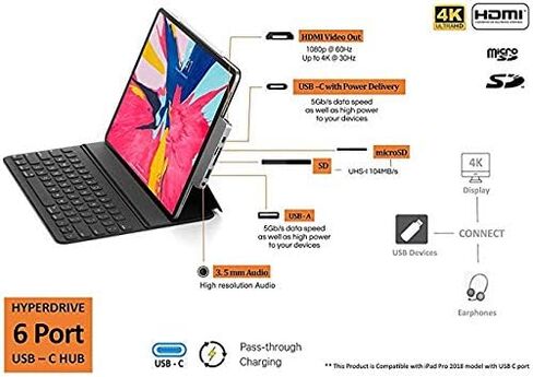 HyperDrive HD319B-GRAY Docking Station - for Tablet - 60 W - USB Type C - 3 x USB Ports - Type-C - HDMI - Audio Line in - Audio Line Out - Wired in Kuwait