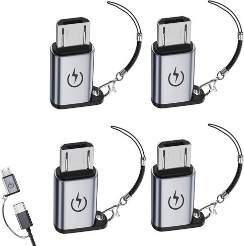 USB C to Micro USB adapter, Micro USB male to USB C female adapter supports 18W fast charging for mobile phone fast charging and data transfer (4 pieces), cannot be used for headphone audio playback in Saudi Arabia