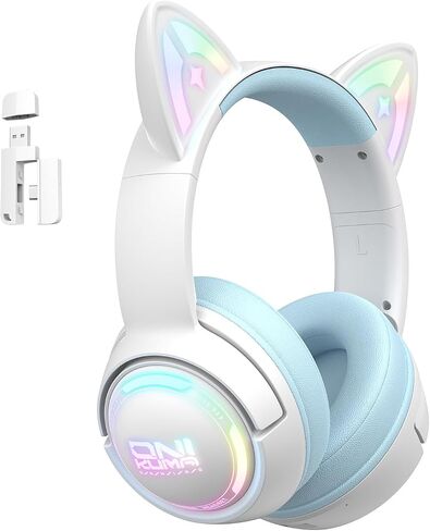 Cat Ear Wireless Gaming Headset for Phone/PC,2.4G/Type-C Headphones with HD biult-in Mic, RGB Rainbow Lighting,Lightweigh in Saudi Arabia