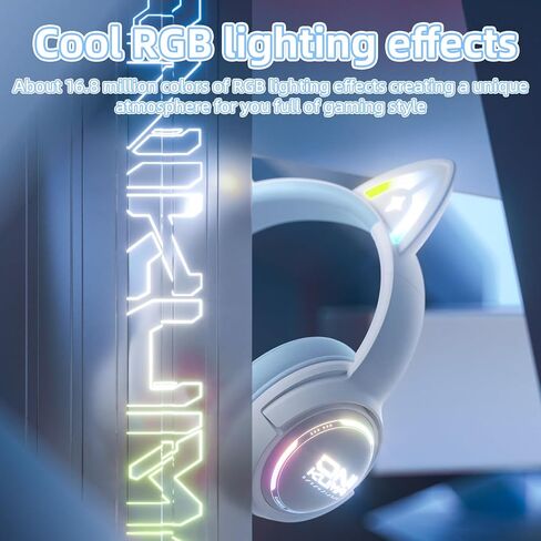 Cat Ear Wireless Gaming Headset for Phone/PC,2.4G/Type-C Headphones with HD biult-in Mic, RGB Rainbow Lighting,Lightweigh in Saudi Arabia