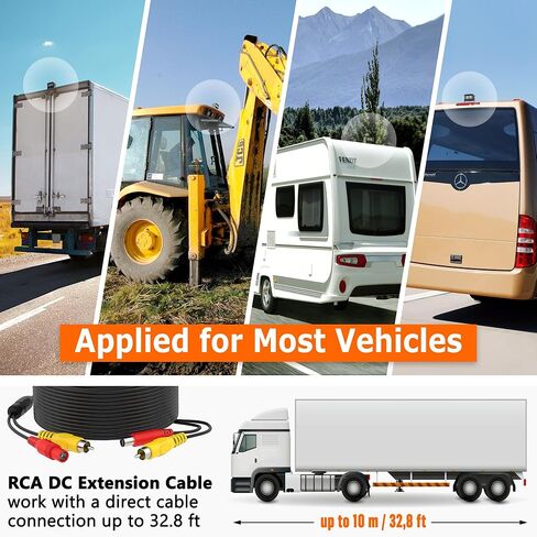 كاميرا احتياطية RCA، كاميرا رؤية خلفية للشاحنة الثقيلة المقاومة للماء مع ختم داخلي من السيليكون، رؤية ليلية ومستشعر CCD للمركبات الترفيهية والمقطورة والحافلات والشاحنات والحفارة - تتضمن كابل بطول 33 قدمًا in Kuwait