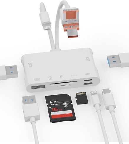 Memory Card Reader, 7-in-1 SD Card Reader & USB OTG Adapter with Micro SD & SD C ard Slots, SD Card Reader for i-Phone/i-Pad, USB-C and USB-A Devices, Supports SDHC/SDXC/MMC Apple iOS in Kuwait