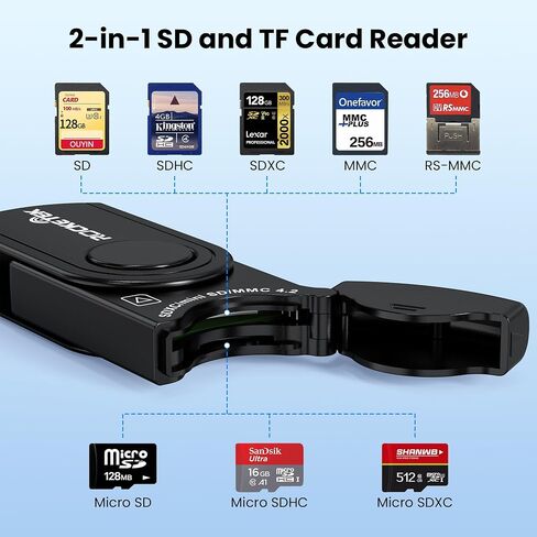 2-in-1 USB-C 4.0 SD & Micro SD Card Reader, High-Speed 5Gbps Adapter for SDXC, SDHC, MMC, RS-MMC, Micro SDXC, Micro SD, Micro SDHC Cards (Plug-and-Play, Black) in Kuwait