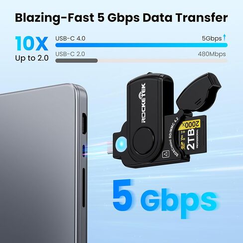 2-in-1 USB-C 4.0 SD & Micro SD Card Reader, High-Speed 5Gbps Adapter for SDXC, SDHC, MMC, RS-MMC, Micro SDXC, Micro SD, Micro SDHC Cards (Plug-and-Play, Black) in Kuwait