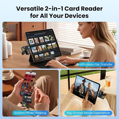 2-in-1 USB-C 4.0 SD & Micro SD Card Reader, High-Speed 5Gbps Adapter for SDXC, SDHC, MMC, RS-MMC, Micro SDXC, Micro SD, Micro SDHC Cards (Plug-and-Play, Black) in Kuwait