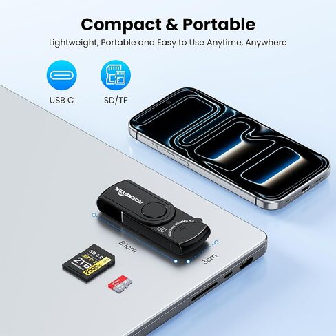 2-in-1 USB-C 4.0 SD & Micro SD Card Reader, High-Speed 5Gbps Adapter for SDXC, SDHC, MMC, RS-MMC, Micro SDXC, Micro SD, Micro SDHC Cards (Plug-and-Play, Black) in Kuwait