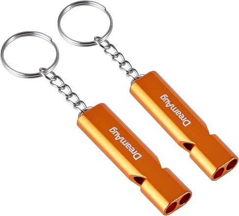 Emergency Survival Whistles 2 Pack – Loud Double-Tube Metal Safety Whistle with Key Ring, Waterproof , for Camping Hiking Boating Outdoor & Dog Training(Do not block the small hole in the middle.) in Kuwait