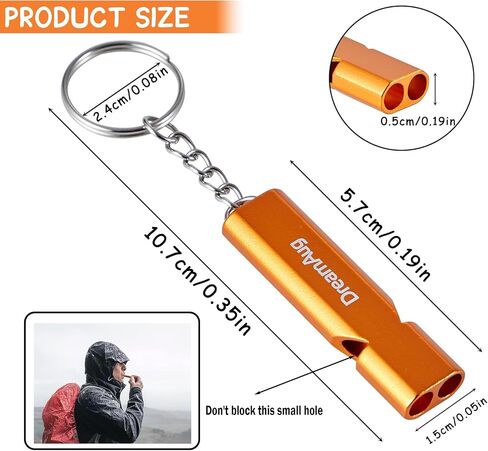 Emergency Survival Whistles 2 Pack – Loud Double-Tube Metal Safety Whistle with Key Ring, Waterproof , for Camping Hiking Boating Outdoor & Dog Training(Do not block the small hole in the middle.) in Kuwait