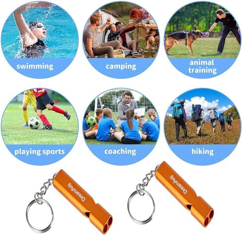 Emergency Survival Whistles 2 Pack – Loud Double-Tube Metal Safety Whistle with Key Ring, Waterproof , for Camping Hiking Boating Outdoor & Dog Training(Do not block the small hole in the middle.) in Kuwait