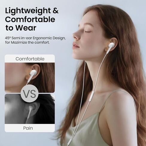 USB C Wired Earbuds,USB C Headphones Wired with Microphone for iPhone 17/16/15 Pro Max Plus, Type C in-Ear Earphones, HiFi Stereo, No Latency, Comfortable for All-Day Use, for Android in Saudi Arabia