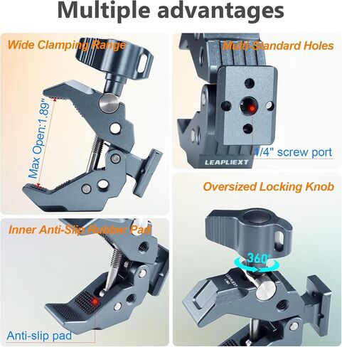 Crab-Shaped Super Clamp, Aluminum c clamp Suitable for Magic Arm, 1/4"-20, 3/8"-16 Threaded HolesAnd NATO Slides, 11lbs/5kg Payload, Compatible with Cameras, Monitors, LED Lights, etc. in Saudi Arabia