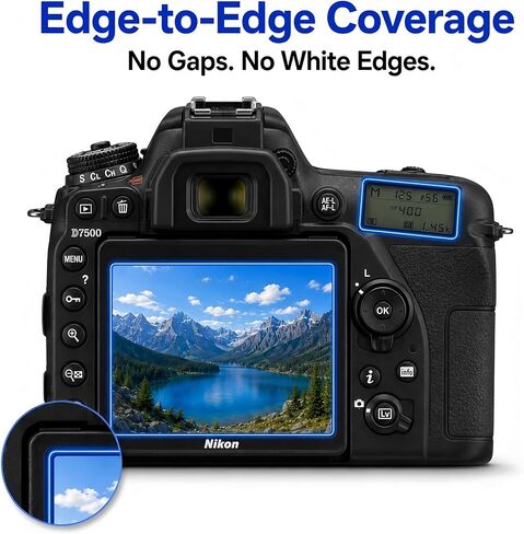 Model-Specific Custom Fit for Nikon D7500 + Top Screen [2+2 Pack] Camera Screen Protector – 0.3mm 9H Hardness Tempered Glass, Full-Screen Edge-to-Edge, Crystal Clear, Bubble-Free, Anti-Scratch in Kuwait