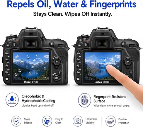 Model-Specific Custom Fit for Nikon D7500 + Top Screen [2+2 Pack] Camera Screen Protector – 0.3mm 9H Hardness Tempered Glass, Full-Screen Edge-to-Edge, Crystal Clear, Bubble-Free, Anti-Scratch in Kuwait